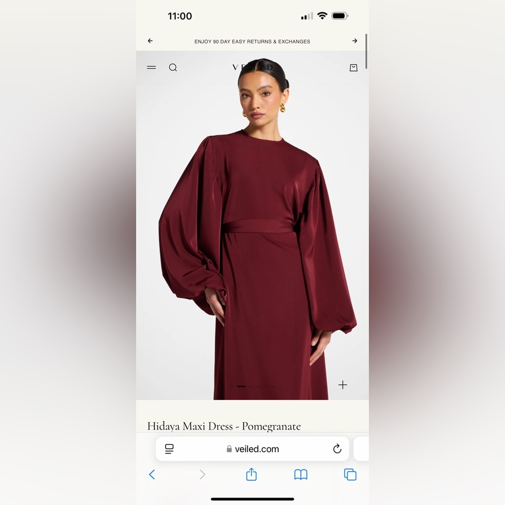 Balloon-Sleeve Maxi Dress in Deep Burgundy